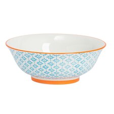 Nicola Spring Hand-Printed Serving Bowl - 21.5cm - Blue