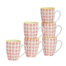 Nicola Spring Nicola Spring Hand-Printed Mug - 330ml - Red - Pack of 6