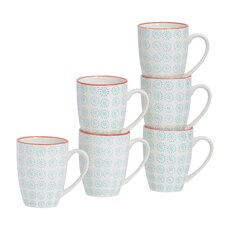 Nicola Spring Nicola Spring Hand-Printed Mug - 330ml - Turquoise - Pack of 6