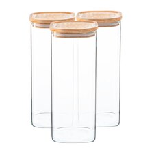 Argon Tableware Square Glass Storage Jars with Wooden Lids - 1.9 Litre - Pack of 3