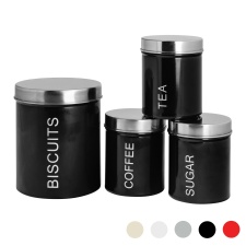 Harbour Housewares 4 Piece Round Metal Kitchen Canisters Set - Black