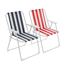 Harbour Housewares Folding Metal Beach Chairs - Blue/Red Stripe - Pack of 2