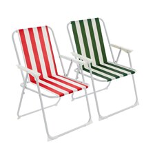 Harbour Housewares Folding Metal Beach Chairs - Red/Green Stripe - Pack of 2