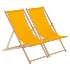 Harbour Housewares Folding Wooden Deck Chairs - Orange - Pack of 2