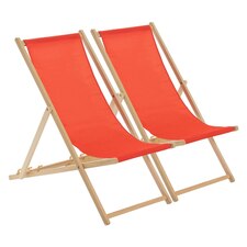 Harbour Housewares Folding Wooden Deck Chairs - Red - Pack of 2