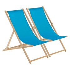 Harbour Housewares Folding Wooden Deck Chairs - Light Blue - Pack of 2