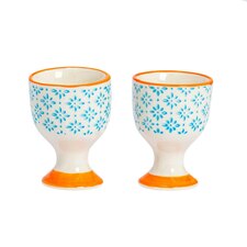 Nicola Spring Hand-Printed Egg Cups - 5.5cm - Blue - Pack of 2