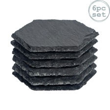 Argon Tableware Hexagon Slate Coasters - 9.5 x 8.5cm - Pack of 6