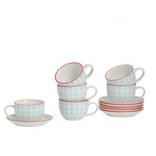 Nicola Spring 12 Piece Hand-Printed Cappuccino Cup & Saucer Set - 14cm - Turquoise