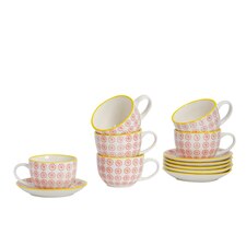 Nicola Spring 12 Piece Hand-Printed Cappuccino Cup & Saucer Set - 14cm - Red
