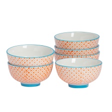 Nicola Spring Hand-Printed Rice Bowls - 12cm - Orange - Pack of 6