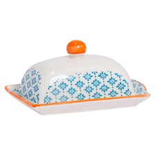 Nicola Spring Hand-Printed Butter Dish - 18.5 x 12cm - Blue