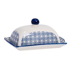 Nicola Spring Hand-Printed Butter Dish - 18.5 x 12cm - Navy