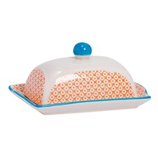 Nicola Spring Hand-Printed Butter Dish - 18.5 x 12cm - Orange