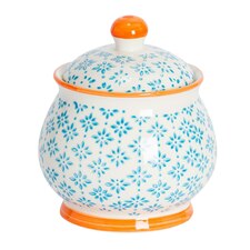 Nicola Spring Hand-Printed Sugar Bowl - 10cm - Blue