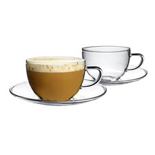 Argon Tableware 4 Piece Glass Cappuccino Cup & Saucer Set - 260ml - Pack of 2