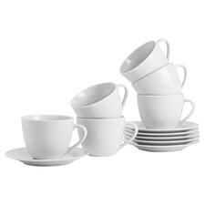 Argon Tableware 12 Piece Classic White Cappuccino Cup & Saucer Set - 320ml