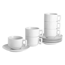 Argon Tableware 12 Piece Classic White Stacking Teacup & Saucer Set - 200ml