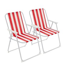 Harbour Housewares Folding Metal Beach Chairs - Red Stripe - Pack of 2