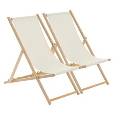 Harbour Housewares Folding Wooden Deck Chairs - Natural - Pack of 2