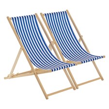 Harbour Housewares Folding Wooden Deck Chairs - Navy Stripe - Pack of 2