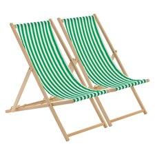 Harbour Housewares Folding Wooden Deck Chairs - Green Stripe - Pack of 2