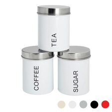 Harbour Housewares Round Metal Kitchen Tea Coffee Sugar Canisters - White