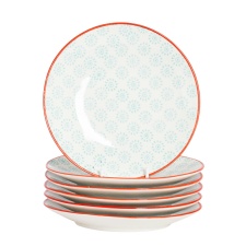 Nicola Spring Hand-Printed Side Plates - 18cm - Turquoise - Pack of 6