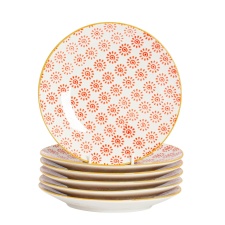 Nicola Spring Hand-Printed Side Plates - 18cm - Red - Pack of 6