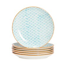 Nicola Spring Hand-Printed Dinner Plates - 25.5cm - Blue - Pack of 6