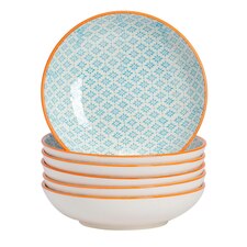 Nicola Spring Hand-Printed Pasta Bowls - 22cm - Blue - Pack of 6