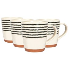 Nicola Spring Ceramic Stripe Rim Coffee Mugs - 360ml - Monochrome - Pack of 4