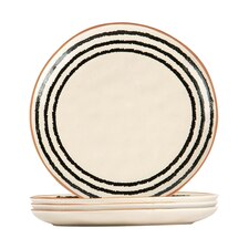 Nicola Spring Ceramic Stripe Rim Side Plates - 20.5cm - Monochrome - Pack of 4