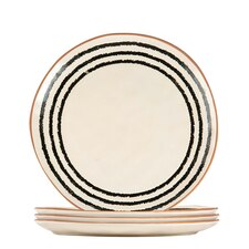 Nicola Spring Ceramic Stripe Rim Dinner Plates - 26cm - Monochrome - Pack of 4