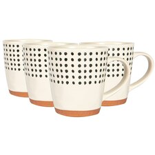 Nicola Spring Ceramic Spotted Rim Coffee Mugs - 360ml - Monochrome - Pack of 4