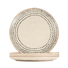 Nicola Spring Ceramic Spotted Rim Side Plates - 20.5cm - Monochrome - Pack of 4