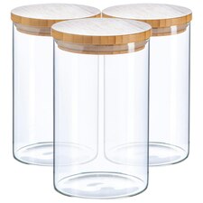 Argon Tableware Scandi Glass Storage Jars with Wooden Lids - 1 Litre - Pack of 3