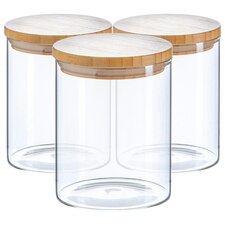 Argon Tableware Scandi Glass Storage Jars with Wooden Lids - 750ml - Pack of 3