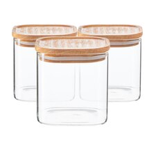 Argon Tableware Square Glass Storage Jars with Wooden Lids - 680ml - Pack of 3