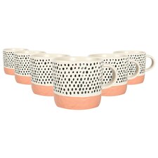 Nicola Spring Ceramic Dipped Dots Coffee Mugs - 385ml - Pink - Pack of 6