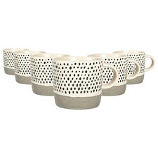 Nicola Spring Ceramic Dipped Dots Coffee Mugs - 385ml - Grey - Pack of 6