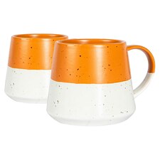 Nicola Spring Ceramic Dipped Flecked Belly Coffee Mugs - 370ml - Burnt Orange - Pack of 2