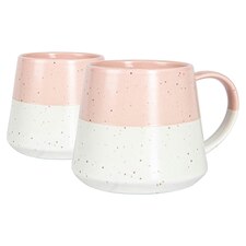 Nicola Spring Ceramic Dipped Flecked Belly Coffee Mugs - 370ml - Dusty Pink - Pack of 2