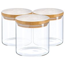 Argon Tableware Scandi Glass Storage Jars with Wooden Lids - 550ml - Pack of 3