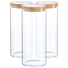 Argon Tableware Scandi Glass Storage Jars with Wooden Lids - 1.5 Litre - Pack of 3