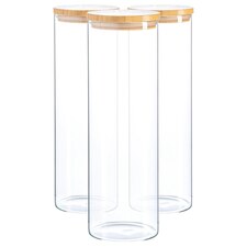 Argon Tableware Scandi Glass Storage Jars with Wooden Lids - 2 Litre - Pack of 3