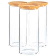 Argon Tableware Glass Storage Jars with Cork Lids - 1.5 Litre - Pack of 3