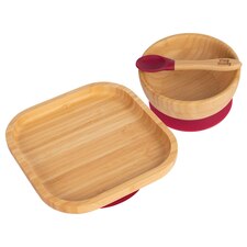 Tiny Dining Children's Bamboo Suction Square Dinner Set - Red