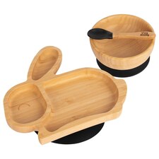 Tiny Dining Children's Bamboo Suction Rabbit Dinner Set - Black