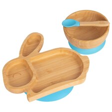 Tiny Dining Children's Bamboo Suction Rabbit Dinner Set - Blue